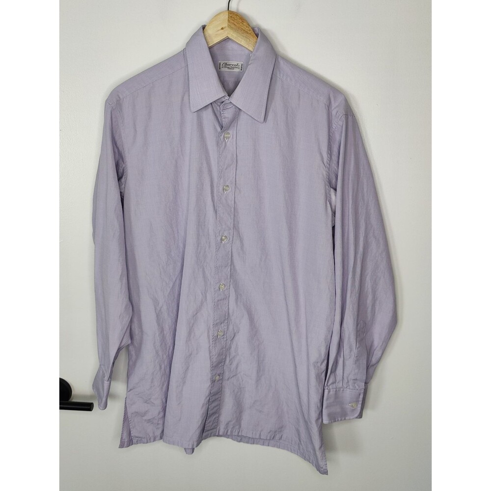 Charvet Shirt Mens 16 / Large Button Shirt Purple Made France Cotton Long Sleeve